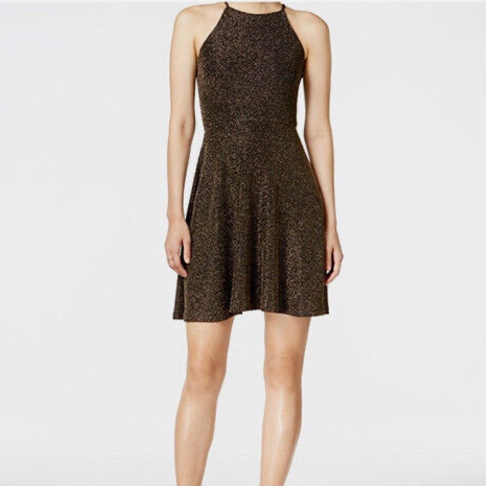 Bar III Black and Gold Halter Midi Dress
